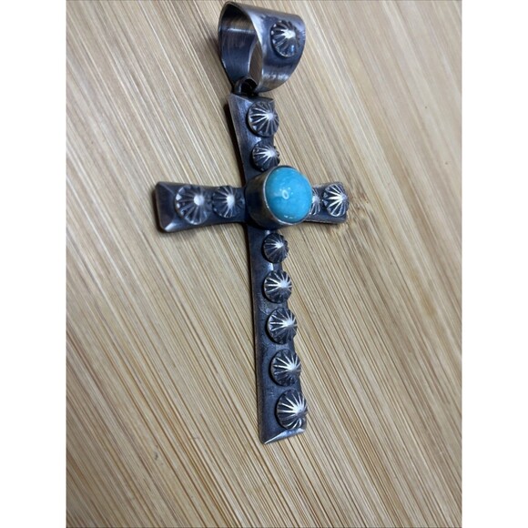 Chimney Butte Native American Sterling Cross Pendant Turquoise - Picture 6 of 9